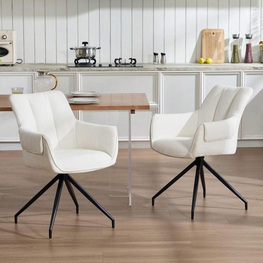 Chairus Set Of 2 360° Swivel Linen Chairs For Kitchen Or Office - Beige - View 1