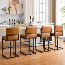 24 pulgadas alto contador de altura de la barra de taburete conjunto de 1, faux cuero de la barra con la espalda y el marco de metal, sin brazos tapiceado de la silla de la barra de taburete para la isla de la cocina comedor - Marrón - Ver 8
