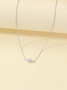 1件钛钢单钻锁骨链，简约百搭女士项链 - 鋼色 - 查看 4