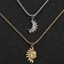 2pcs/Set Kalung Liontin Matahari & Bulan Pasangan Vintage, Perhiasan Gaya Punk Hip-Hop Gothic, Hadiah untuk Pria & Wanita - MultiWarna - View 2