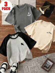 Tween Boys' Graphic Print Short Sleeve T-Shirt, Student Youth Casual Summer Top - Multicolor - View 1