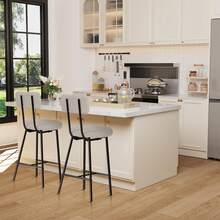 Juego de 2 taburetes de bar Boucle con asiento redondo, modernos taburetes tapizados con respaldo y reposapiés, patas de metal, para isla de cocina, mostrador y cafetería, color gris. - Gris - Ver 1