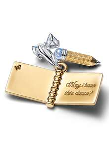 1pc Fashionable & Exquisite Romantic Valentine's Day Series Charm Set Includes Heart Sphere, Carousel, Envelope, Magic Book Pen Pendant, Versatile DIY Bracelet Necklace Gift For Lover - Yellow Gold - View 10