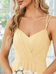 EVERPRETTY Solid Color Minimalist Ruched Criss-Cross Back Bridesmaid Dress Wedding Spring - Yellow - View 7
