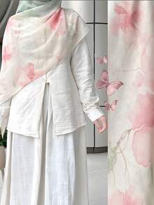 Bộ 1/2 khăn trùm đầu/khăn hijab bản rộng in họa tiết hoa kỹ thuật số dành cho nữ, kèm kẹp tóc, nhẹ, thoáng khí, mềm mại, chống nắng, thanh lịch, đa năng, phù hợp cho mọi mùa. - Nhiều màu - Xem 4