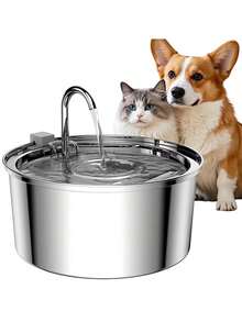 1 pieza Dispensador de agua para mascotas de acero inoxidable de gran capacidad de 3,2 L/108 oz/0,85 galones, adecuado para perros y gatos medianos y pequeños, fuente de agua automática para mascotas, tazón de agua para mascotas de acero inoxidable, interfaz USB, adaptador no incluido - 3,2 litros - Ver 12