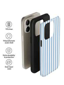 Una elegante funda para teléfono que no incluye cordón ni soporte. Funda de teléfono de moda con patrón de rayas verticales azules y blancas, 1 pieza. Diseño artístico con patrón de rayas coloridas, brillante, carcasa 2 en 1, funda rígida de cobertura total compatible con/11/12/13/14/15/16/17 Pro. Regalo de primavera. - Multicolor 8 - Ver 2