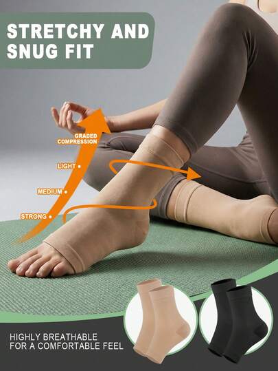 1 par de calcetines de compresión con puntera abierta, unisex, adecuados para correr, viajar, trabajar, transpirables y con almohadilla deportiva para el tobillo