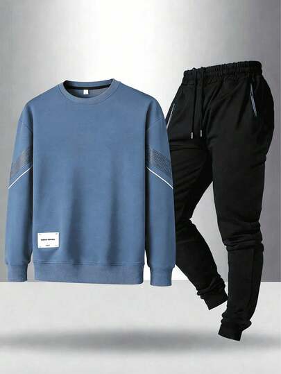 Conjunto de ropa deportiva de sudadera de cuello redondo de manga larga casual y versátil para hombres