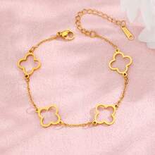 1 Piece Classic Stainless Steel Top Quality Four Leaf Flower Bracelet Simple Hollow Design Women's Lucky Clover Gift - Four Leaf Clover - View 4