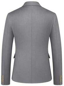 Men's 2 Piece Suit, Wedding, Business, Casual Suit Set - Grey Solid Color Slim Fit Business Suit Jacket   Classic Trousers, Grey Solid Color, Long Sleeves, Button Details, Elegant And Atmospheric Style, Non-Elastic Fabric - 灰色 - 查看 4