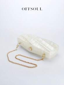 白色晚礼服婚纱新娘手拿包，法式亚克力大理石纹晚宴包，配不对称链条肩带，适合派对、宴会等场合。 - 白色 - 查看 3