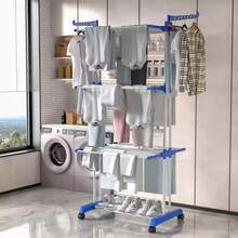 立式衣物烘干机，可折叠，三层设计，适用于衣物和内衣 - 白色 - 查看 1