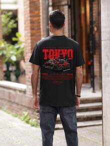 Orcacoatings Tokyo Underground Drift Graphic Tees Men - JDM Car & Checkered Flag Print T Shirts For Men, 100% Cotton Oversized Casual Short Sleeve Shirt, Valentine's Day Gifts For Men,Funny New Year Shirts,Retro Racing Inspired Apparel For Car Enthusiasts & Street Style Fans - 黑色 - 查看 2