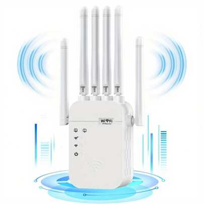 Extensor de WiFi, ideal para una cobertura de largo alcance en el hogar (hasta 9,800 pies cuadrados) y 40 dispositivos, amplificador de señal WiFi, amplificador de internet, extensor de WiFi remoto, configuración rápida