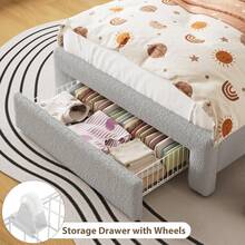 Marco de Cama LED Completo con cabecera de Almacenamiento de 2 Niveles, Plataforma tapizada con estación de Carga y cajón, Soporte de Metal, no Necesita somier, Gris - Tipo de Enchufe B USA (110-127V) - Ver 2