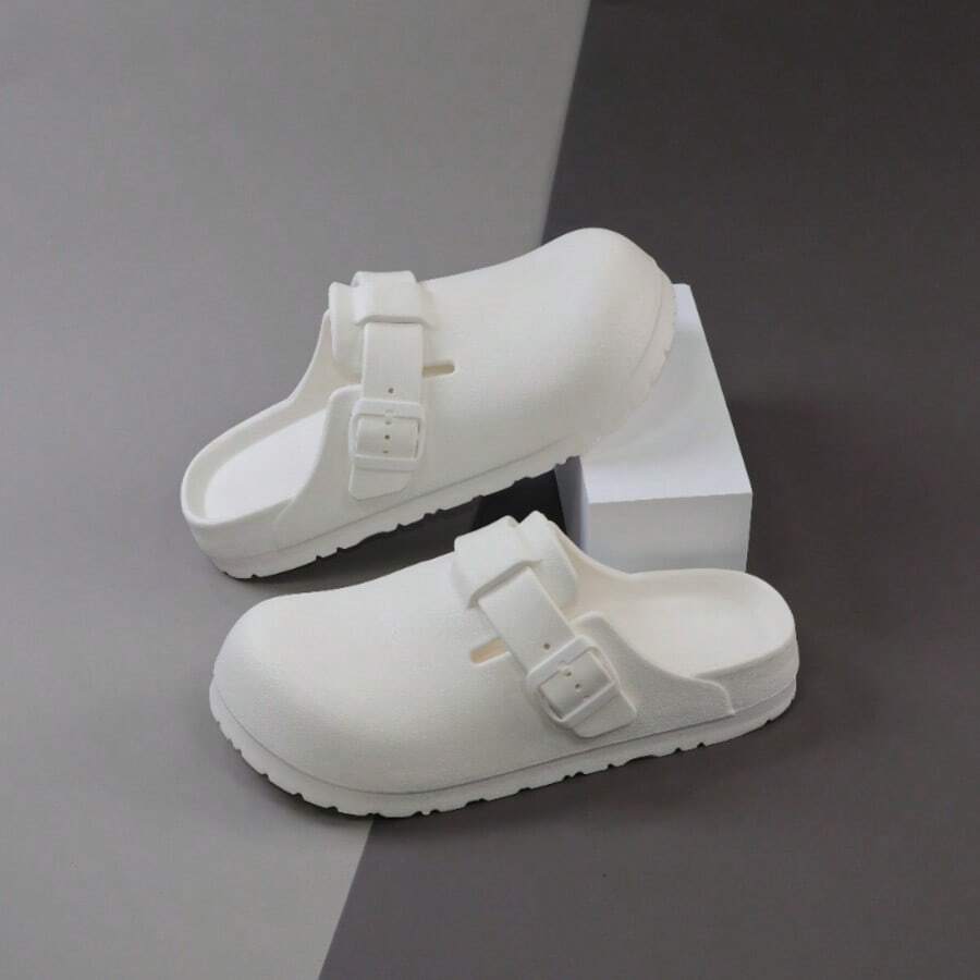 Men's Slip-On Slippers, Casual Versatile Couple Hollow Thick Bottom Slouchy Mule Sandals, Beach Shoes, Breathable Men Casual Slides - White - View 1