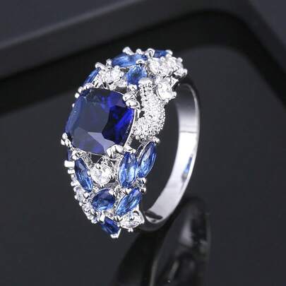 1 pièce Bague de mode élégante avec design géométrique rond en pierre et incrustation de cubic zirconia cubique pour femmes