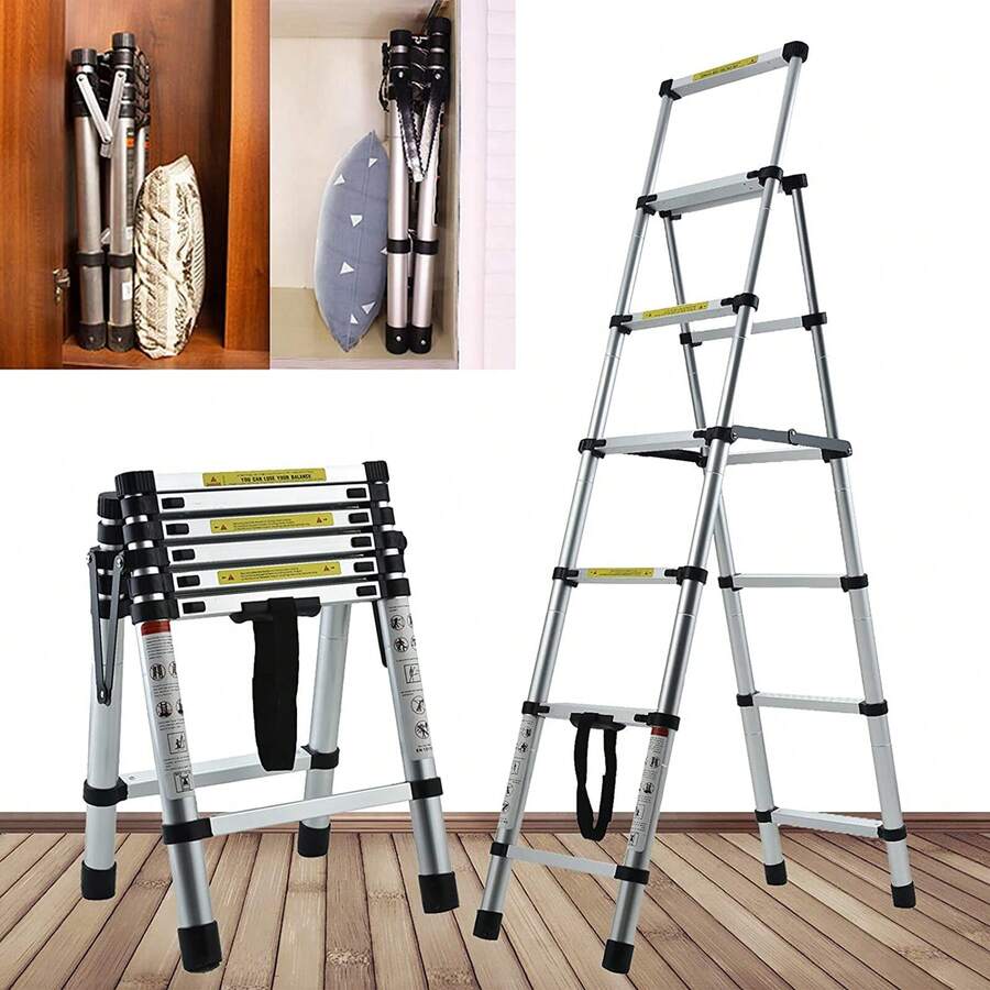 Huini Multi-Purpose Folding Ladder 1.7M/2M, Folding Step Ladder Aluminum Ladder Multi-Position 5/6 Steps Adjustable A-Frame Stepladder With Handrails & Lock, 330lbs Capacity - 5+6 Step Ladder - 1.7M+2M - View 1