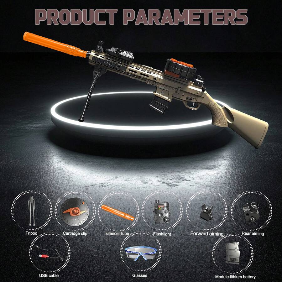 QICOOCIQ SCR Gel Water Ball Blaster,For Outdoor Activities Game Party.2MODE:Hand Movement And Electric Full Auto (Without Water Beads) - 棕色 - 查看 1