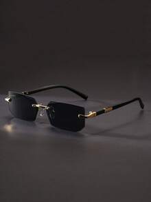 1 Pair Black Ultra-Thin Frameless Y2K Fashion Glasses, Suitable For Summer Beach, Driving And Other Occasions, Ideal Accessory For Beach, Casual And Streetwear Styles, Can Be Paired With Sweaters, Jackets, Hoodies, Leggings And Cargo Pants, Perfect For Summer Beach Vacation, Outdoor Activities And Travel - Black - View 6