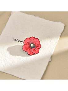 1pc DMLSKY Red & Black Poppy Lapel Pin - Glossy Red Poppy Flower With White Petals & Golden Center, Golden-Tone Border Badge For Backpacks, Jackets, Hats, Lapels - -Inspired Accessory, Remembrance Gift - Red - View 7