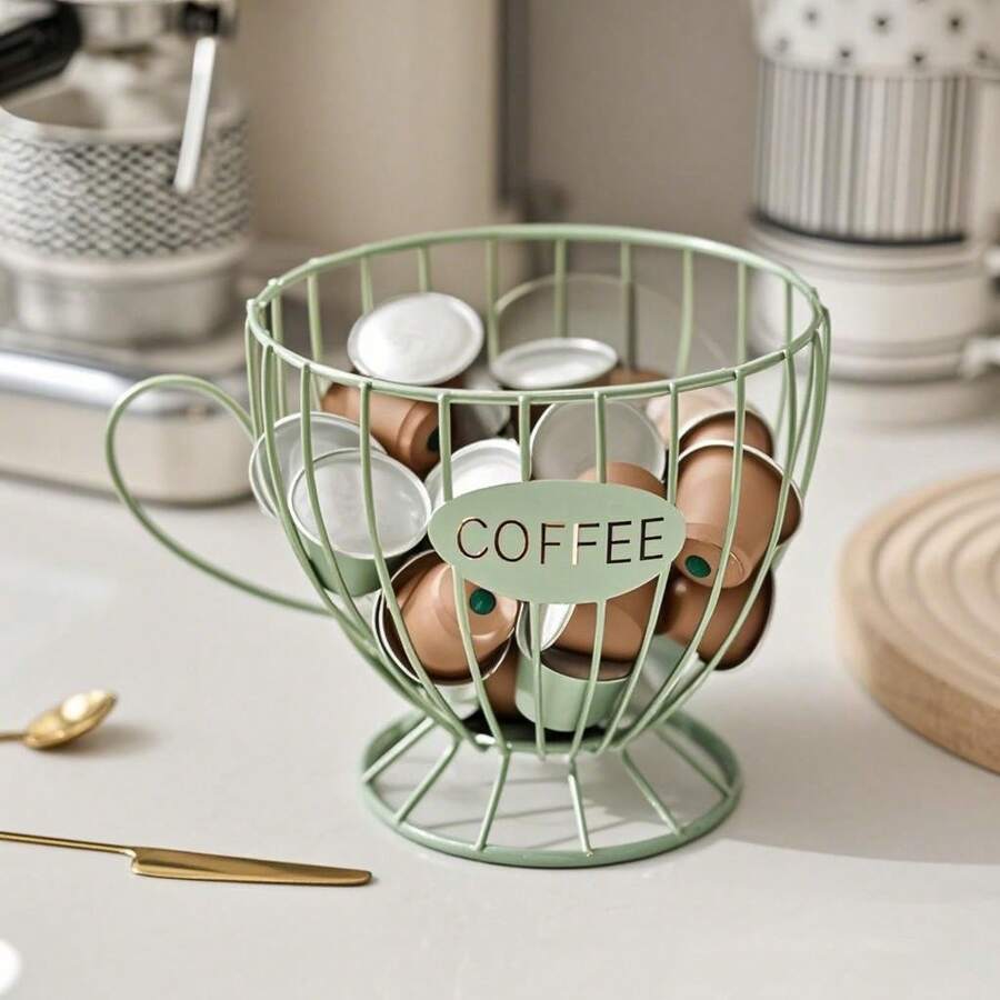 2pcs Iron Coffee Capsule Holder, Minimalist Modern Black & Gold Coffee Cup Design With "Coffee" Text, Suitable For Home/Office Capsule Storage, Small Items/Candy Organizer, Home Decor, Cafe Display, Photography Props - Multicolor - View 1