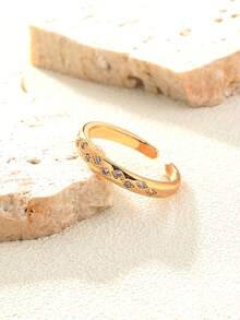 极简主义微镶嵌金星锆石可调节开口戒指，女士配饰 - 金色 - 查看 9