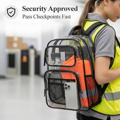 1PC Clear Backpack For School - 17 Inch Large Heavy Duty Bookbag, Reinforced See Through PVC Transparent Backpack