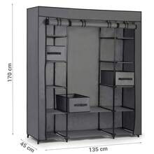 Reinforced Fabric Wardrobe, Large Capacity, Compartmentalized Storage Wardrobe, With Hanging Rods And Storage Compartments, Easy-To-Assemble Home Wardrobe, Reinforced Steel Frame, Portable Storage Wardrobe Suitable For Rental Apartments And Student Dormitories. - Grey - View 3