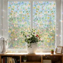 1/6pcs Daffodil Pattern Colored Glass Sticker, Static Cling Rainbow Prism Effect Privacy Protection Decal, Suitable For Home Kitchen Bedroom Bathroom Decor, Spring Countryside Style Art - Floral Colored Film - View 9