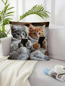 1个可爱猫咪玩手机抱枕套，躺着的猫咪抱枕套，亲肤涤纶材质，拉链设计可水洗，营造轻松氛围，适合生日、乔迁、闺蜜礼物，不含枕芯 - 彩色 - 查看 19