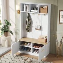 Hall Trees - Natural+White + MDF + Particle Board - View 3