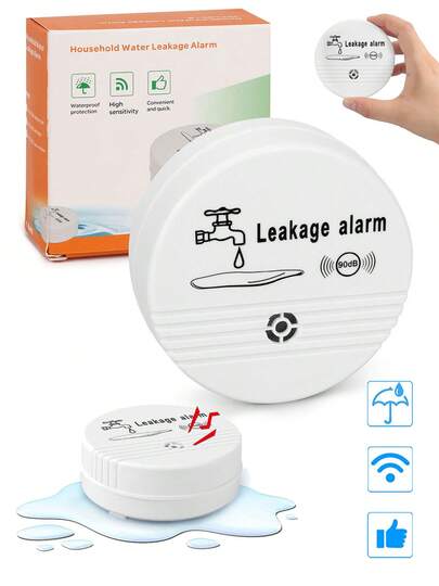 Water Leak Alarm Detector - 90dB Loud Auto Leak Alert With 3 Sensors, Battery-Powered, ABS White, Compact For Home/Kitchen/Basement