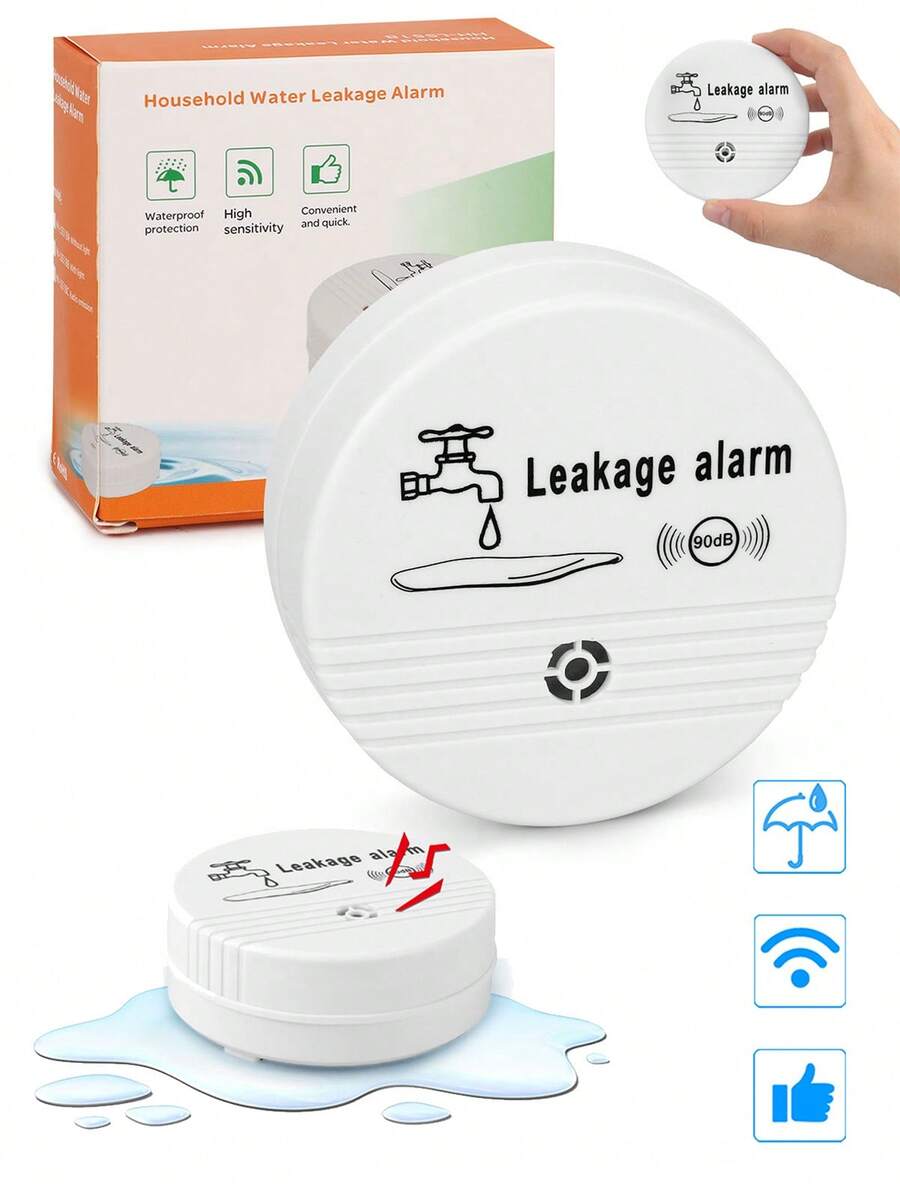 Water Leak Alarm Detector - 90dB Loud Auto Leak Alert With 3 Sensors, Battery-Powered, ABS White, Compact For Home/Kitchen/Basement - White - View 1