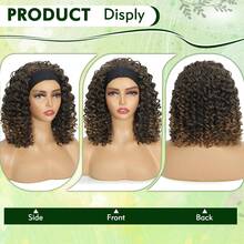 Ombre Brown Headband Wigs Curly For Women 12inch Short Shoulder Length Synthetic Headband Wig For Women Curly Head Band Wig With Headbands Attached Daily Use (1B/27) - 12inch-Curly-1B/27 - 查看 5