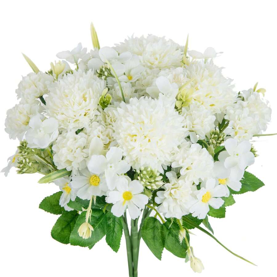 Bó hoa cúc giả bằng lụa 1/3/60 bông, trang trí hoa sống động như thật cho nhà cửa, nhà hàng, phòng tắm, nhà bếp, phòng ngủ, thích hợp cho Ngày của Mẹ, ngày lễ, tiệc sinh nhật, sân vườn ngoài trời. - trắng - Xem 1