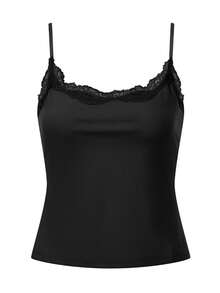 Women Y2k Fairy Lace Trim Cami Tank Tops With Built-In Bra Spaghetti Strap Sleeveless Camisole Crop Tops Sexy Backless Slim Fit Vest Shirt Summer Going Out Tops Aesthetic Clothes Streetwear - 黑色 - 查看 8