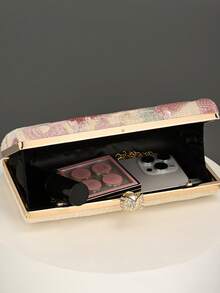 1pc New Floral Sequin Handbag, Vintage Sequin Embroidered Flower Chain Shoulder Bag, Mini Box Bag, Suitable For Party Girls, Brides, Newlyweds And Office Ladies For Party, Ball, Wedding (Pattern Random) - Pink - View 4