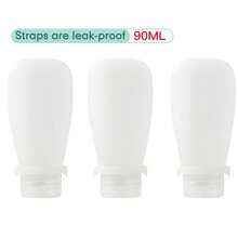 Set de 3 botellas de viaje de 90ml, contenedores de viaje rellenables a prueba de fugas de silicona aptos para champú líquido, jabón y cosméticos - A - Ver 13