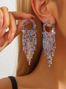 一对魅力春日薰衣草色 CZ 水晶流苏耳钉，适合舞会、派对、毕业典礼等场合佩戴 - 1205 - 查看 15