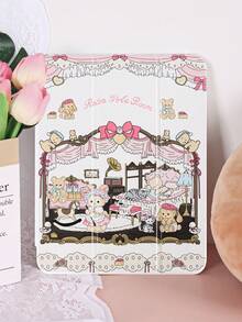 1个粉色宫廷图案可爱小熊蝴蝶结彩绘平板电脑保护套，适用于10代/11代/10.2/10.5/Air4/Air5/10.9/Pro11/Air 11英寸(M2)-2024/Pro 11英寸(M4)-2024/Air 11英寸(M3) 2025/(A16) 11英寸第11代2025/Mini6/Mini7/Air1/Air2/9.7/Tab A8 10.5英寸2022，内置笔槽，三折支架，磁吸式睡眠/唤醒功能，简约/创意/独特设计 - 彩色 - 查看 3