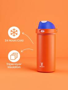 Meoky 18oz Vacuum Insulated Water Bottle With 2-In-1 Straw And Spout Lid, Keeps Hot/Cold For 24 Hours, Leak-Proof, Fits Car Cup Holders, Stainless Steel Cup Suitable For Sports, Travel And School - Orange - View 7