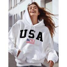 Custom Wish Cross-Border European And American Fashion Hooded Pullover Sweatshirt 2025 Loose  Design Top Comfortable Cotton Sweatshirt - 白色-美果USA - 查看 4
