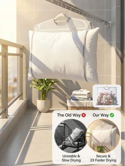 2 pièces Sac de séchage anti-vent pour oreiller, sac de rangement suspendu en maille respirante convenant aux oreillers, accessoire de séchoir à linge de couleur aléatoire