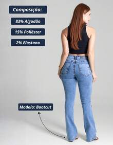 Calça Sawary Jeans Feminina Cintura Alta Flare Boot Cut Lycra Elastano Boca de Sino Confortável Premium Original Bonita - Azul - Visão 4