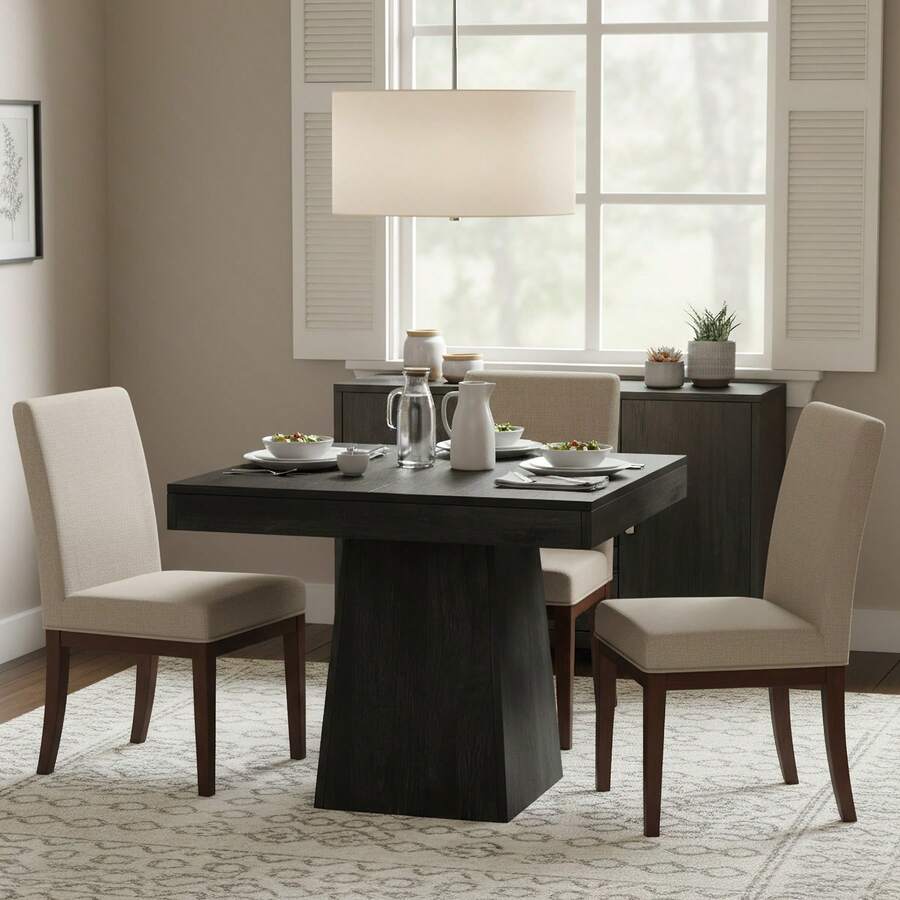 LITTLE TREE 31.5" Square Farmhouse Dining Table For 4 People, Sturdy Pedestal Base Table, Gray For Kitchen Dining & Living Room - Black - View 1