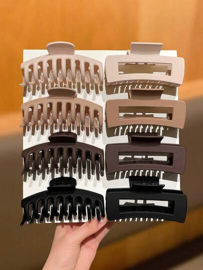 8个大号发爪夹，适合浓密头发，哑光中性色防滑强力抓力方形和章鱼形发夹，法式简约设计，女士和女孩的优雅日常头饰套装，度假礼物发夹