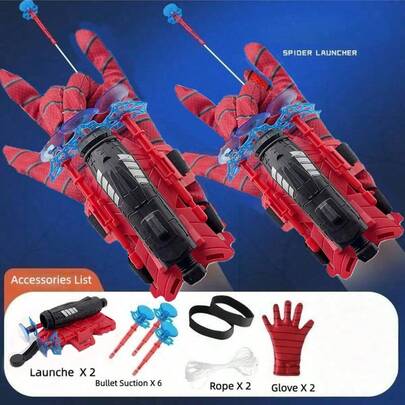 1pc/2pcs Spider Web Shooter, Suitable For Little Heroes, Wearable Wrist Shooter With Suction Cup, Soft Bullet Spider Web Launcher, Spider Shooter, Spider Web Catapult, Black Tech Glove Toy