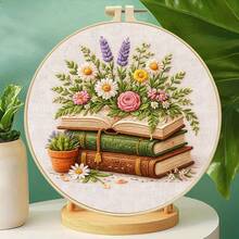 [Vintage Book & Floral] Round Embroidery DIY Kit, Artistic Book + Fresh Flower Pattern, Beginner Handmade Cross Stitch Set Includes Embroidery Hoop, Thread, Suitable For Home Wall Decor - Multicolor - View 6